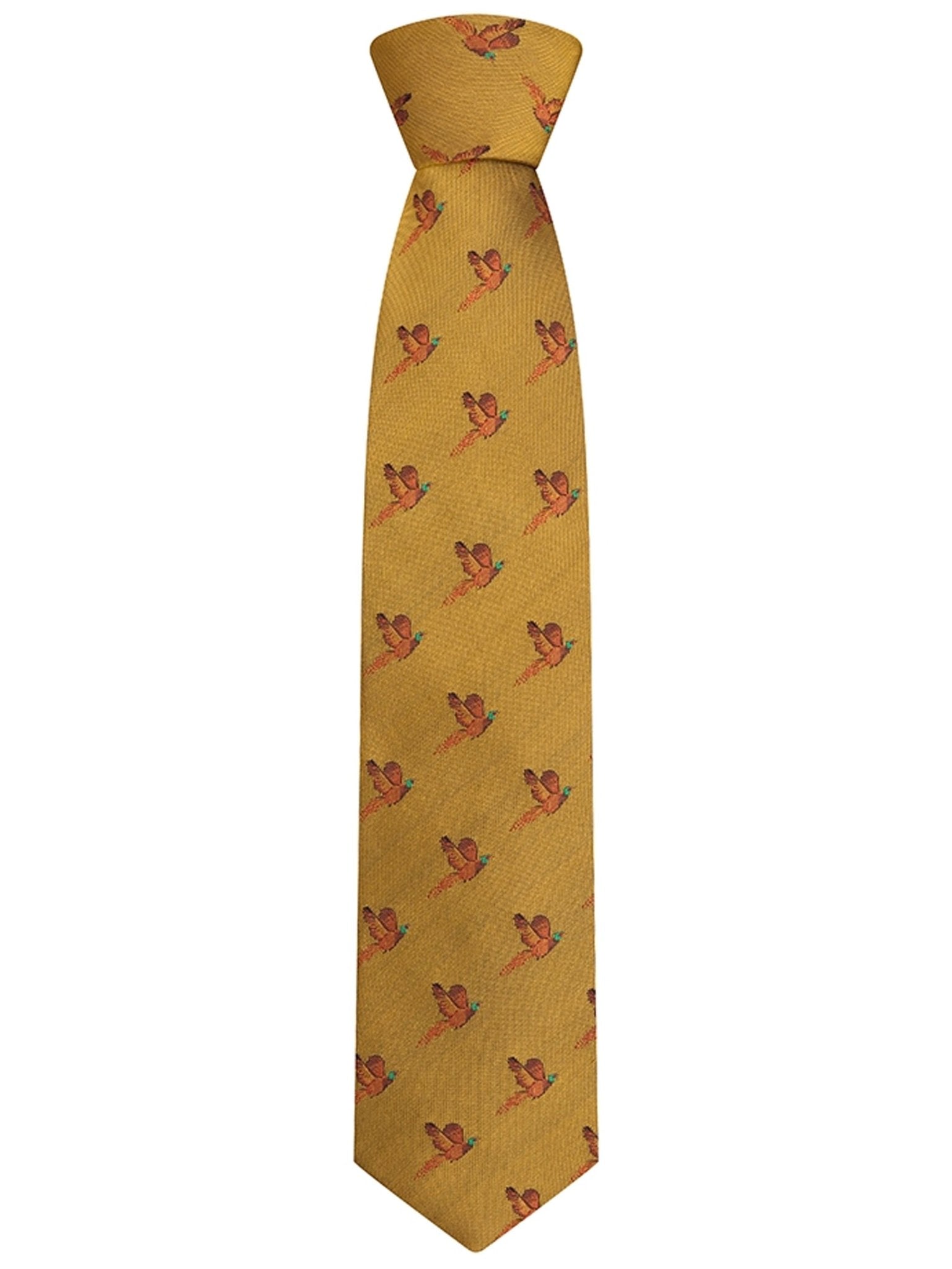 Hoggs of Fife - Premium 100% Silk Woven Neck Tie - Pheasant print (Boxed)