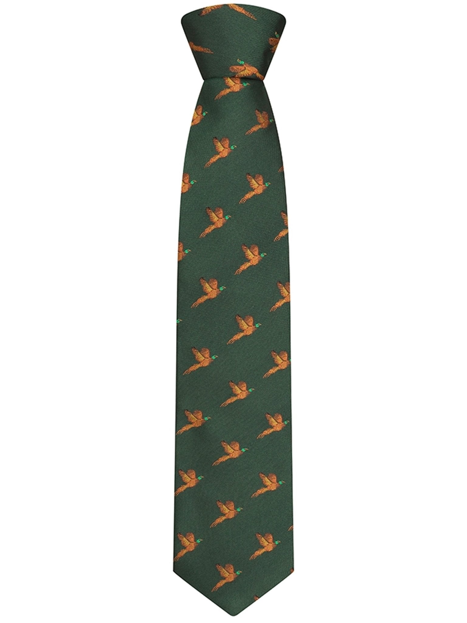 Hoggs of Fife - Premium 100% Silk Woven Neck Tie - Pheasant print (Boxed)