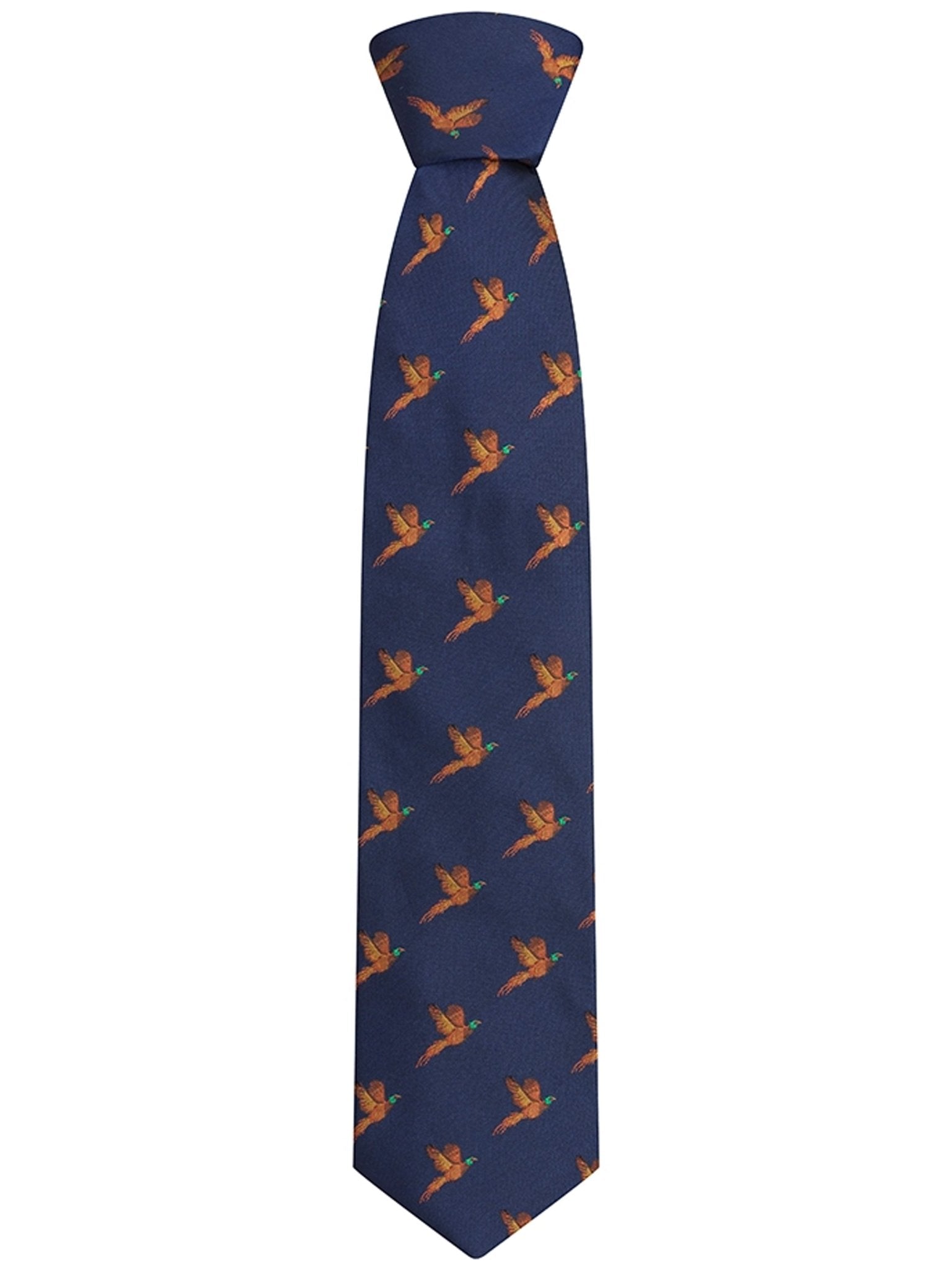 Hoggs of Fife - Premium 100% Silk Woven Neck Tie - Pheasant print (Boxed)