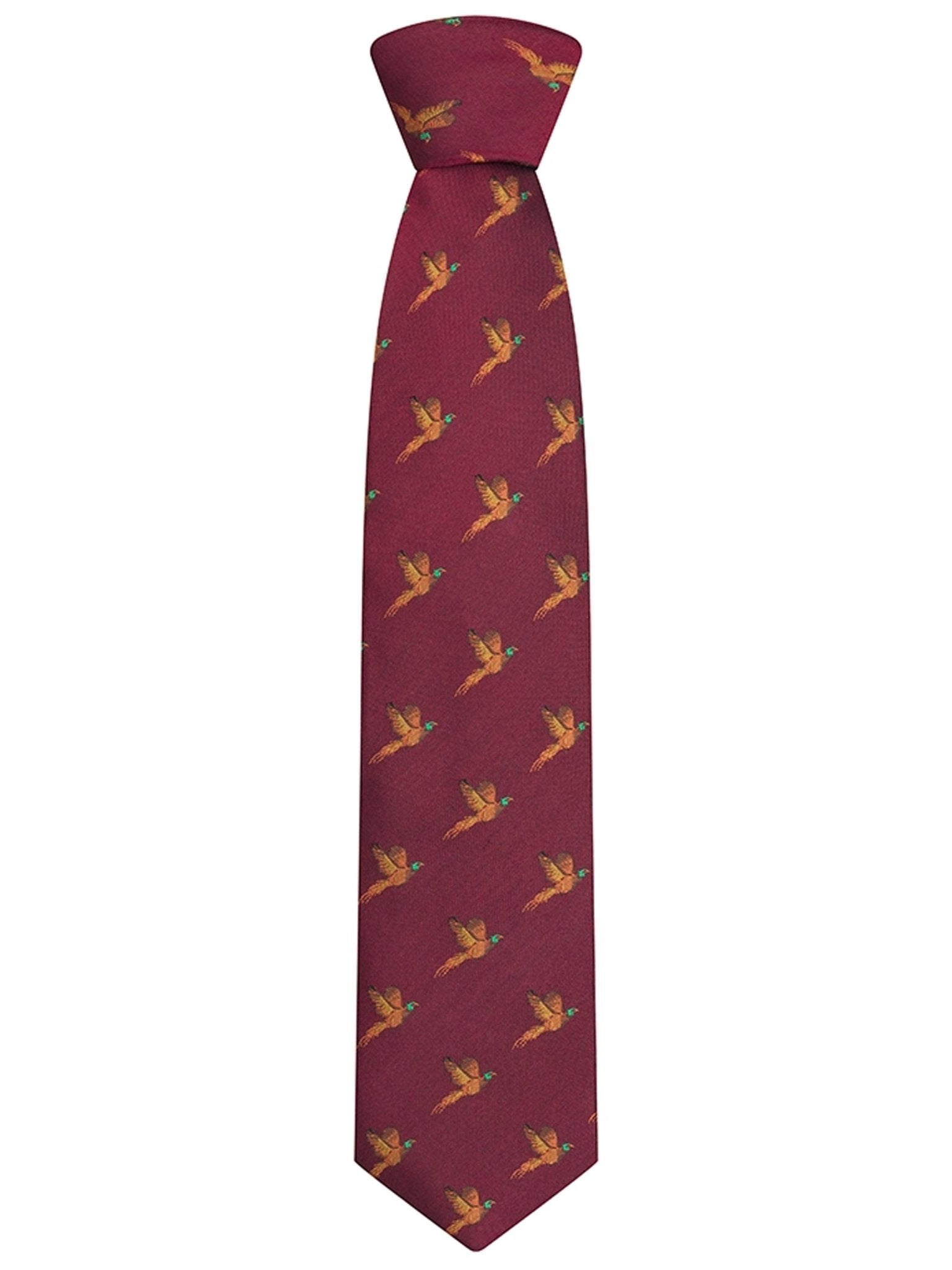 Hoggs of Fife - Premium 100% Silk Woven Neck Tie - Pheasant print (Boxed)