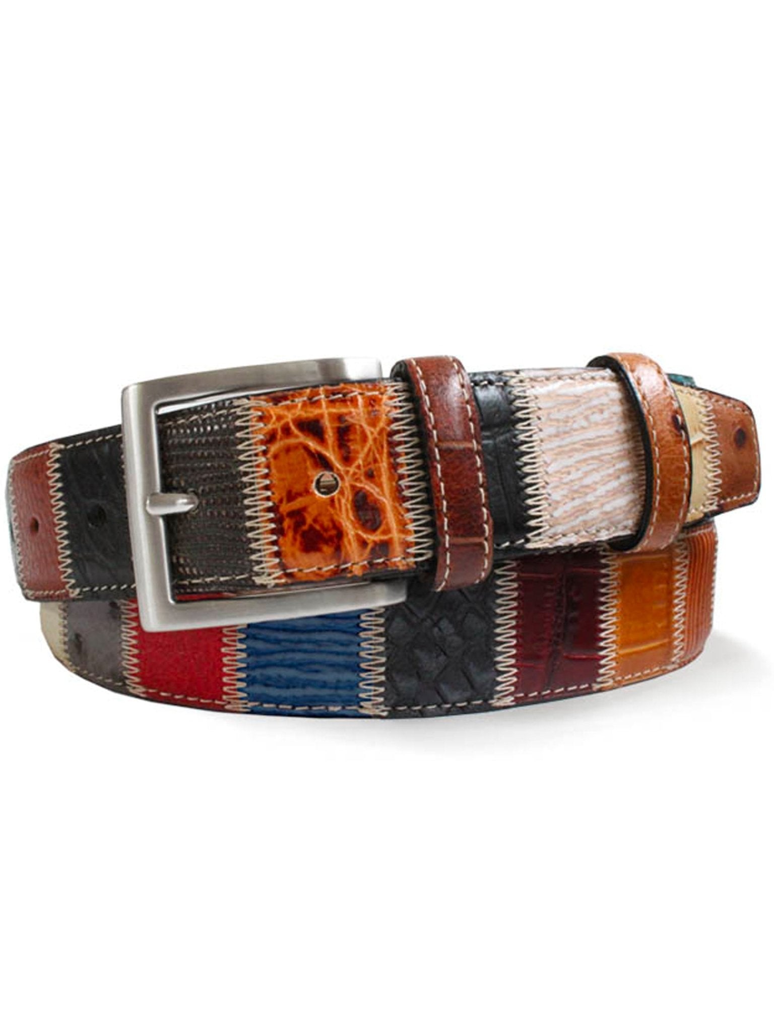 Robert Charles Belts - 1587 Patchwork Mens Leather Belt 35mm - Made in Italy - 100% Leather