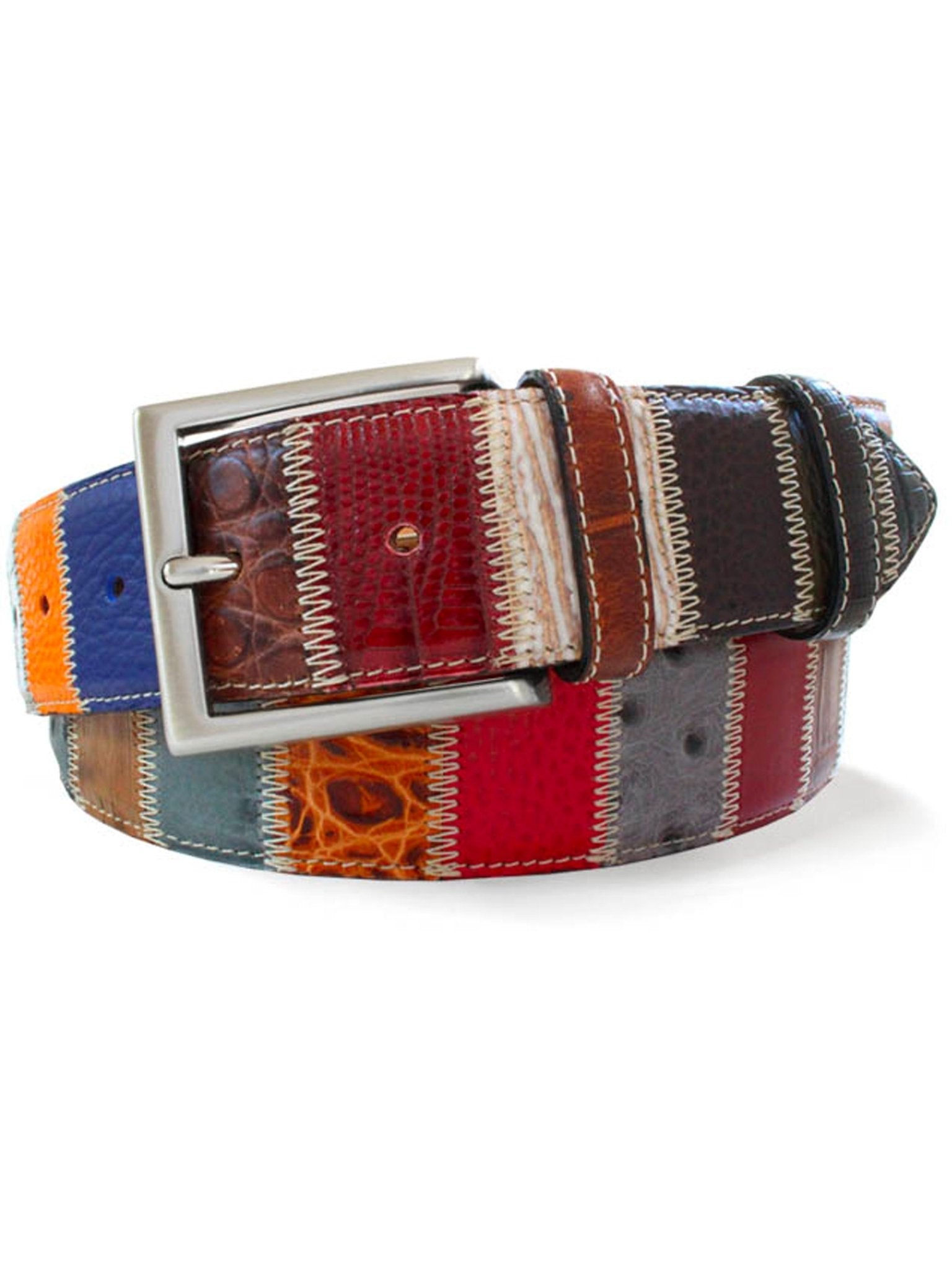 Robert Charles Belts - 1587 Patchwork Mens Leather Belt 35mm - Made in Italy - 100% Leather