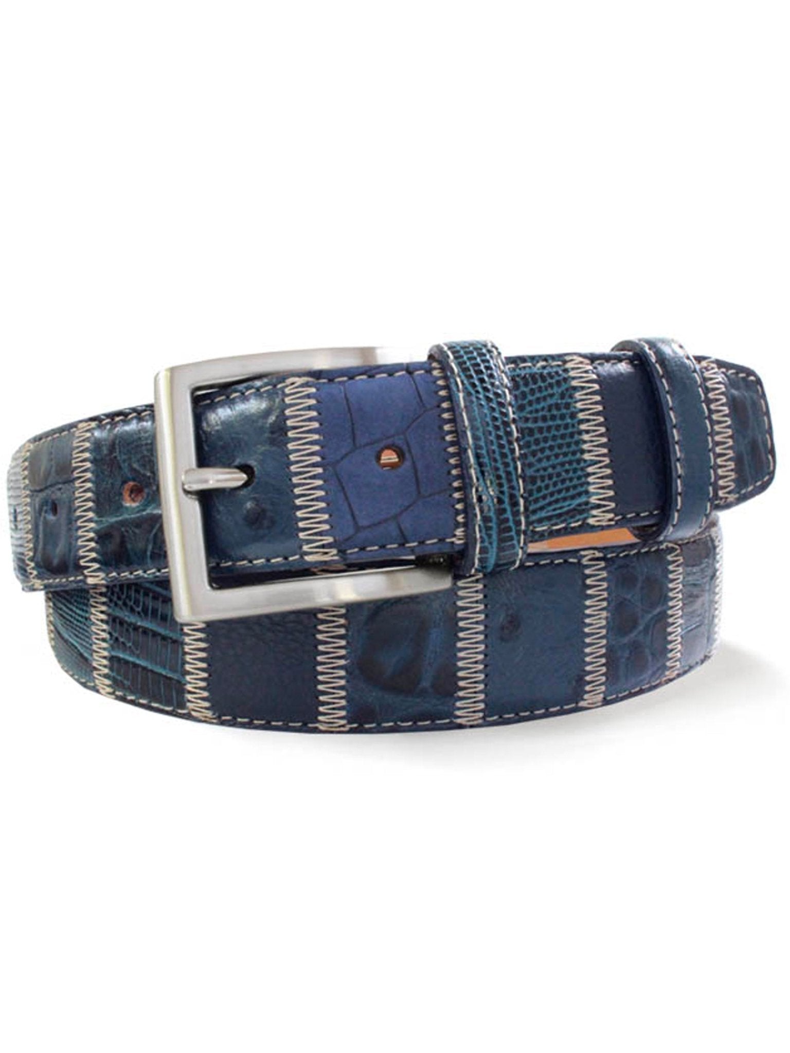 Robert Charles Belts - 1609 Patchwork Blue Mens Leather Belt 40mm - Made in Italy - 100% Leather