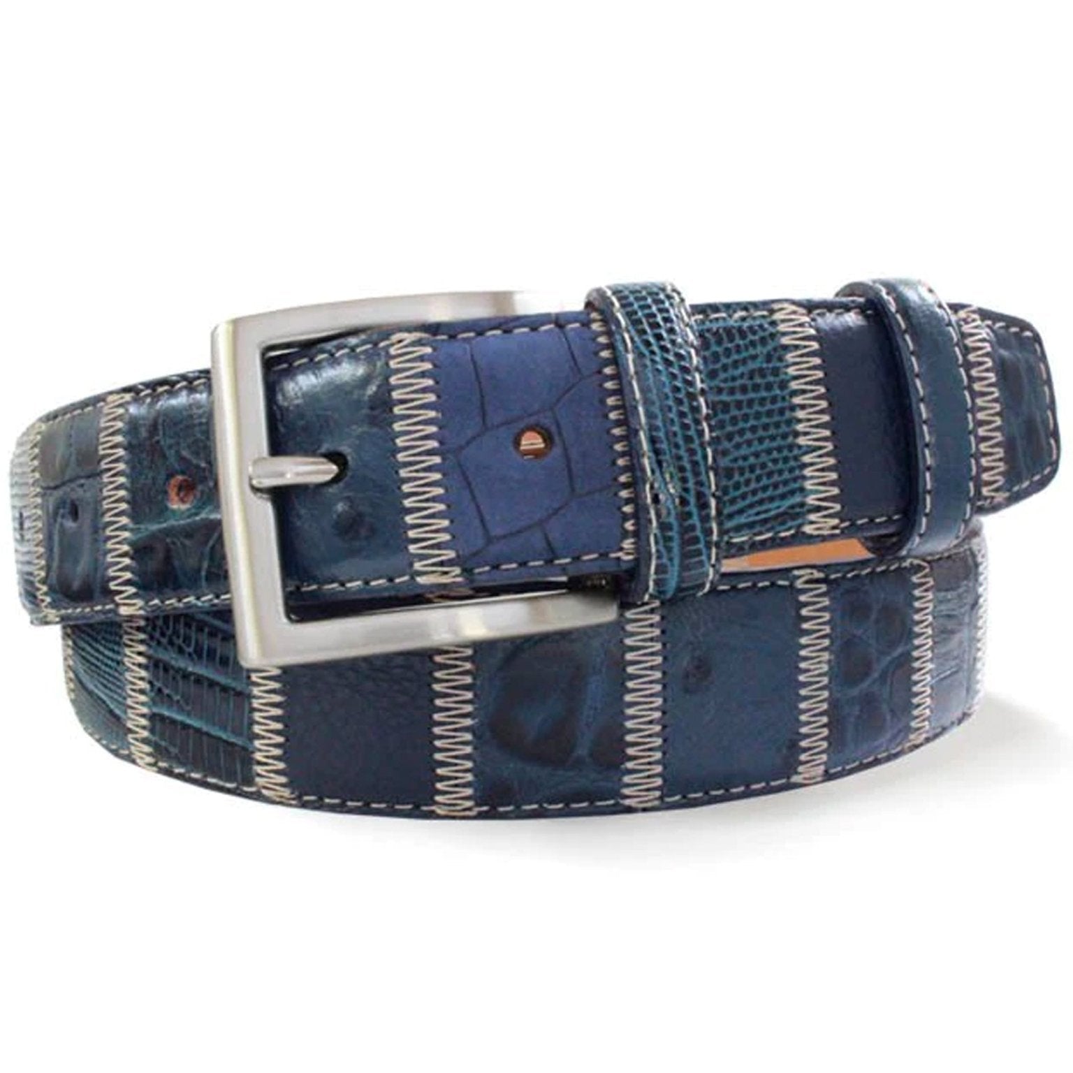 4elementsclothingRobert CharlesRobert Charles Belts - 1609 Patchwork Blue Mens Leather Belt 40mm - Made in Italy - 100% LeatherBelts1609/40/S