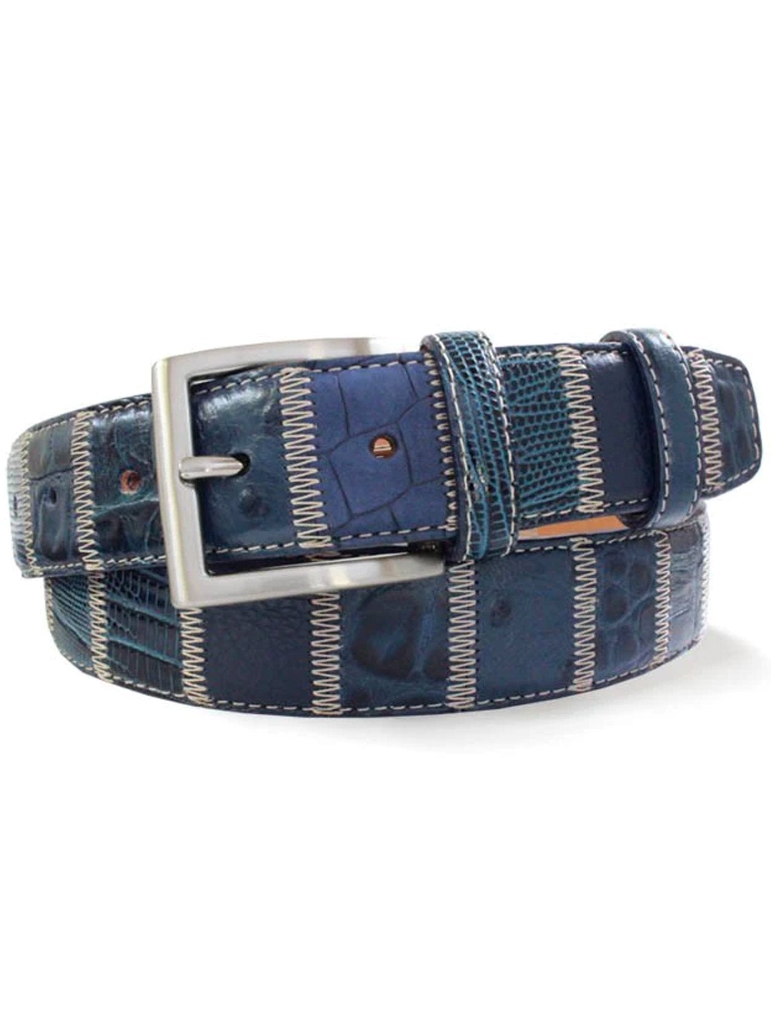 Robert Charles Belts - 1609 Patchwork Blue Mens Leather Belt 40mm - Made in Italy - 100% Leather