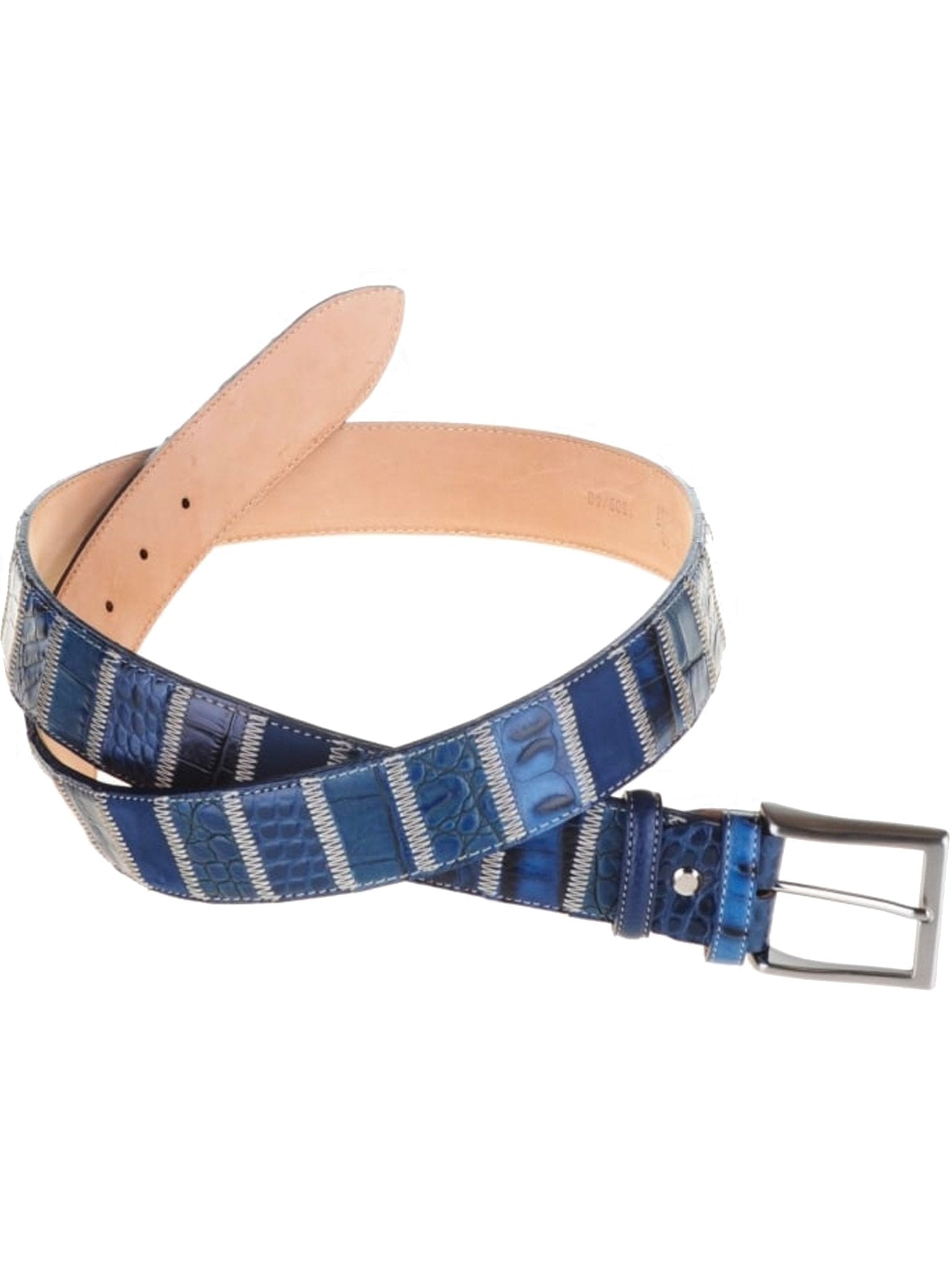 Robert Charles Belts - 1609 Patchwork Blue Mens Leather Belt 40mm - Made in Italy - 100% Leather