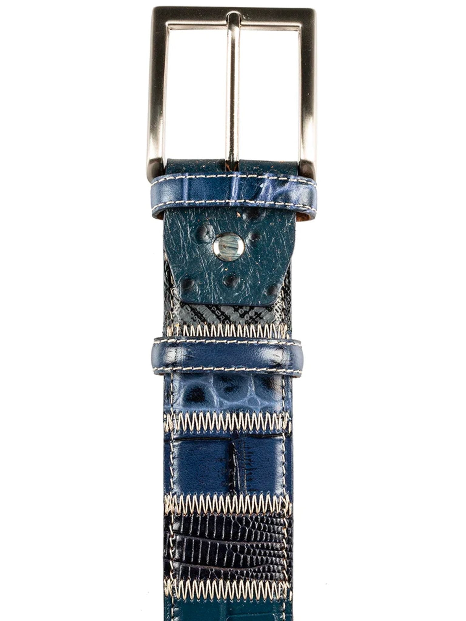 Robert Charles Belts - 1609 Patchwork Blue Mens Leather Belt 40mm - Made in Italy - 100% Leather