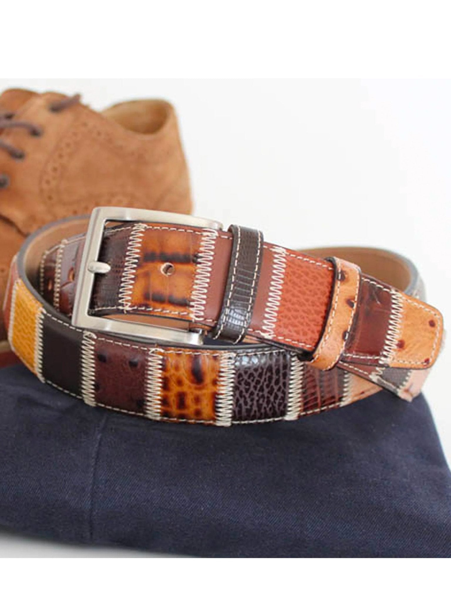 Robert Charles Belts - 1611 Patchwork belt 40mm - Made in Italy - 100% Leather