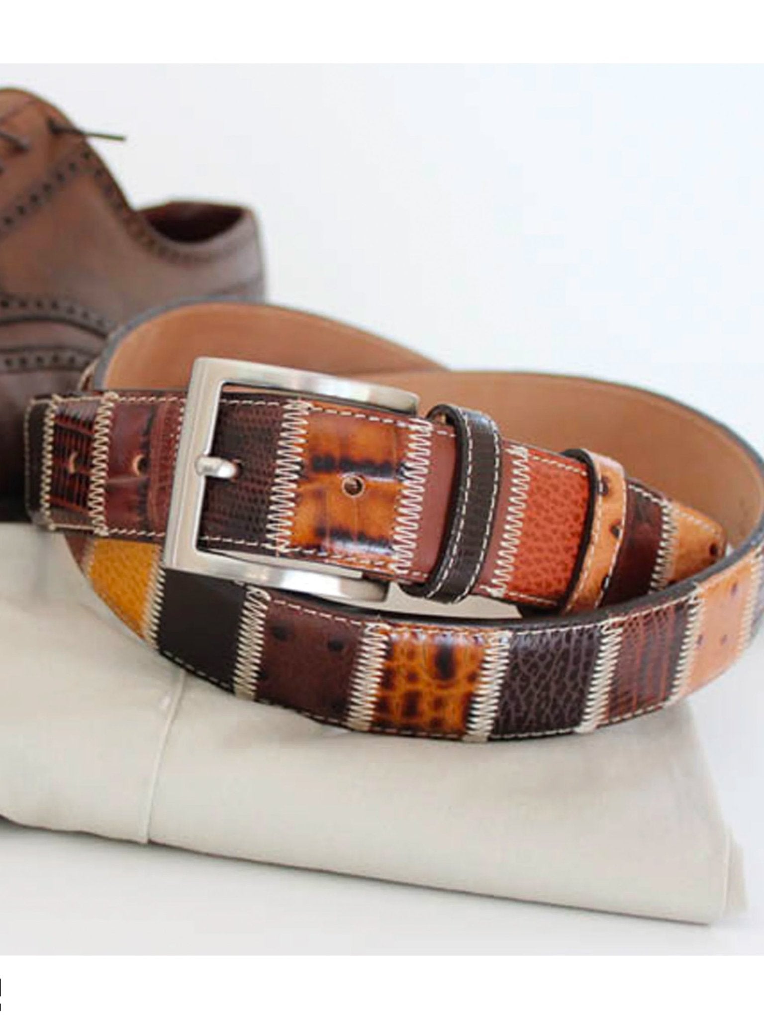 Robert Charles Belts - 1611 Patchwork belt 40mm - Made in Italy - 100% Leather