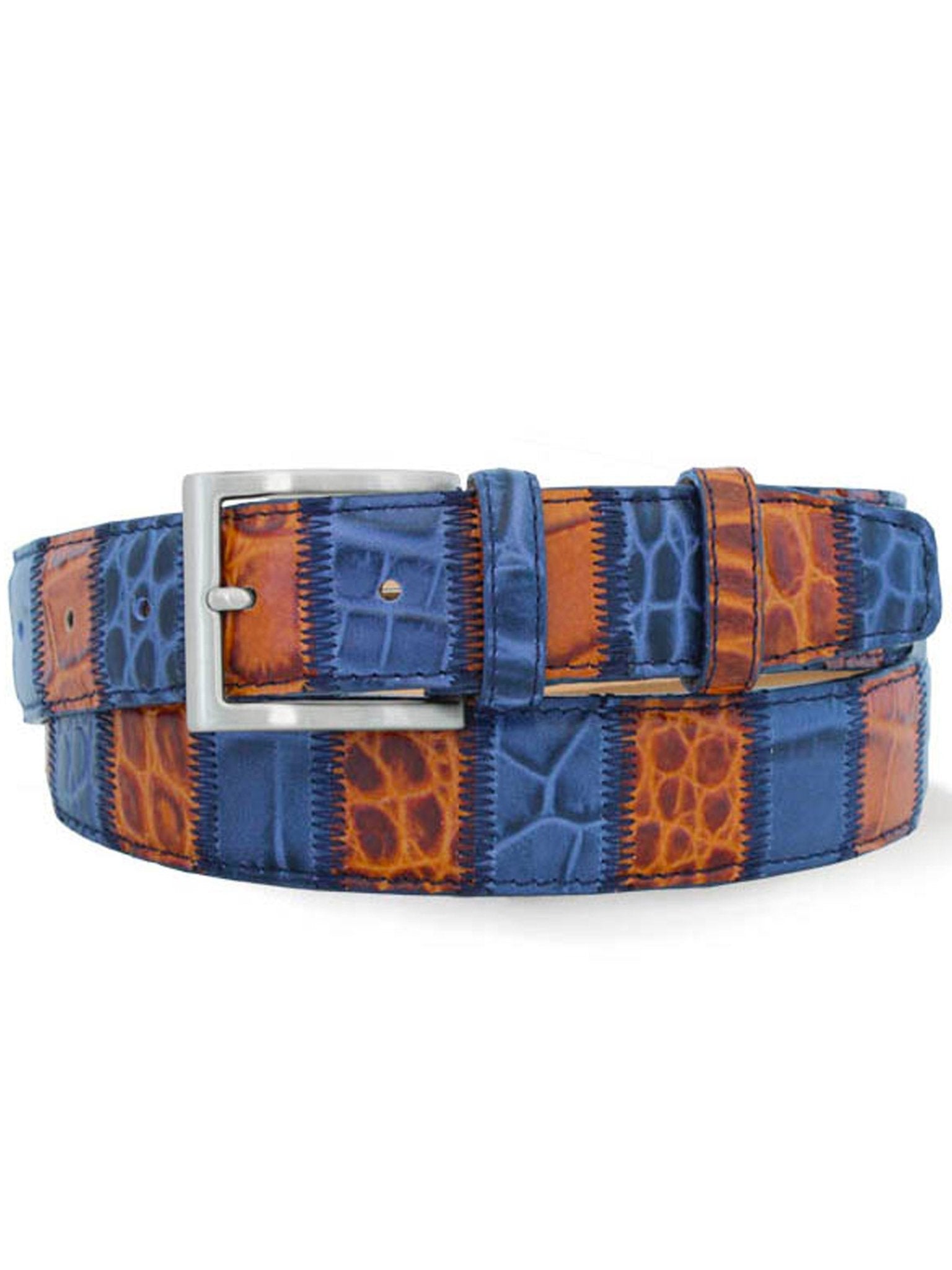 Robert Charles Belts - 1628 35mm Patchwork Blue / Tan Mens Belt - Made in Italy - 100% Leather