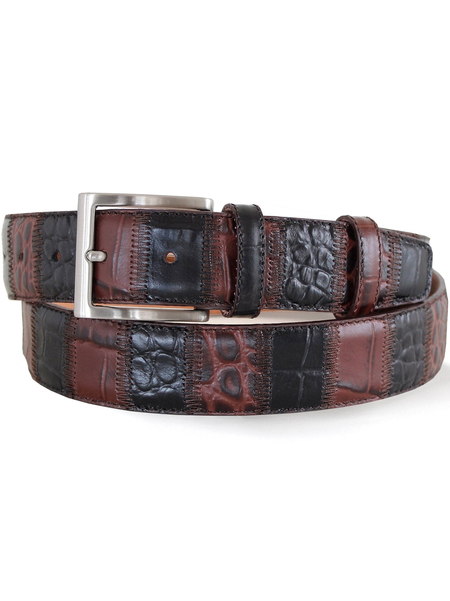 Robert Charles Belts - 1715 Black & Brown Patchwork belt 35mm - Made in Italy - 100% Leather