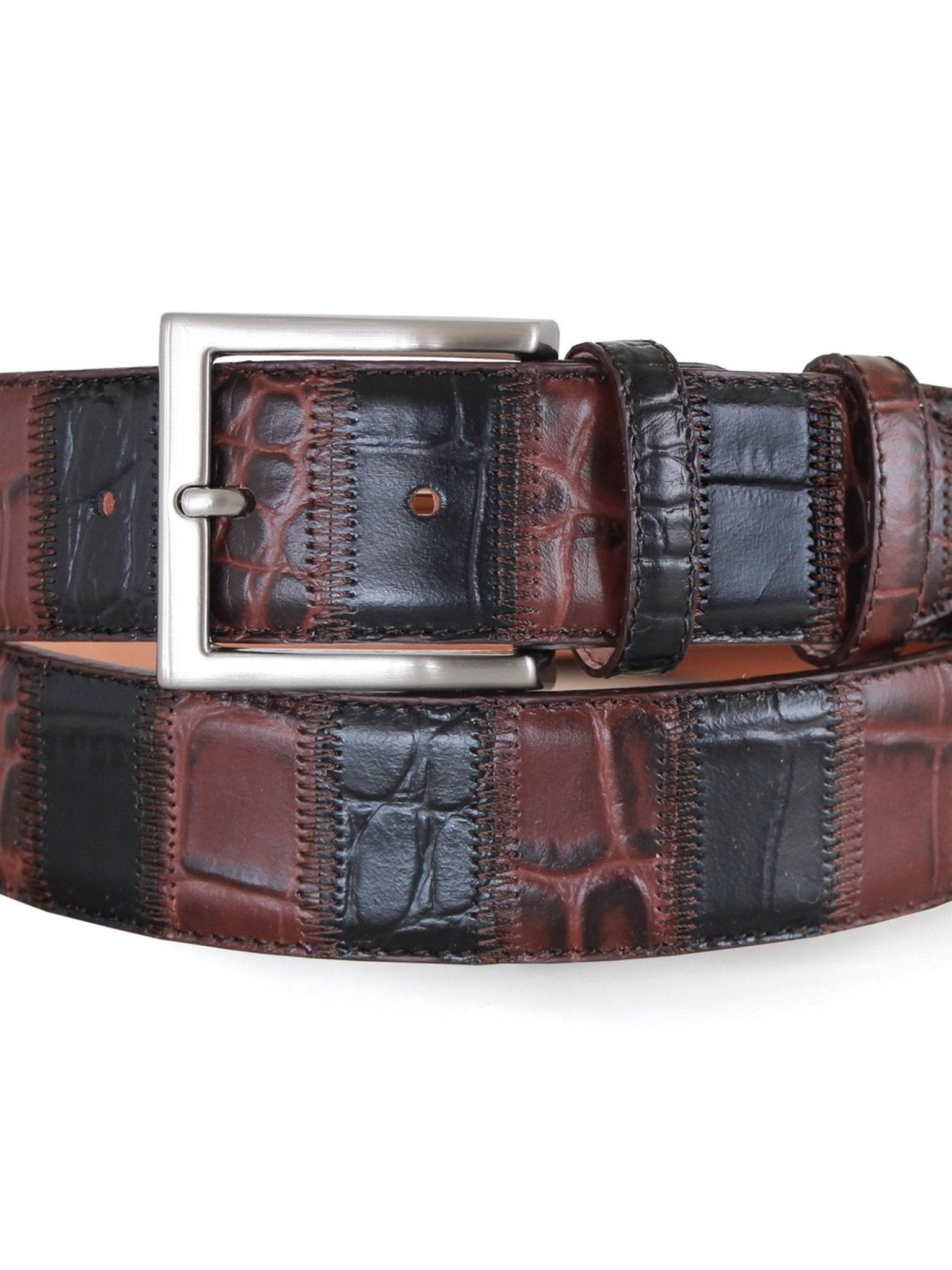 Robert Charles Belts - 1715 Black & Brown Patchwork belt 35mm - Made in Italy - 100% Leather