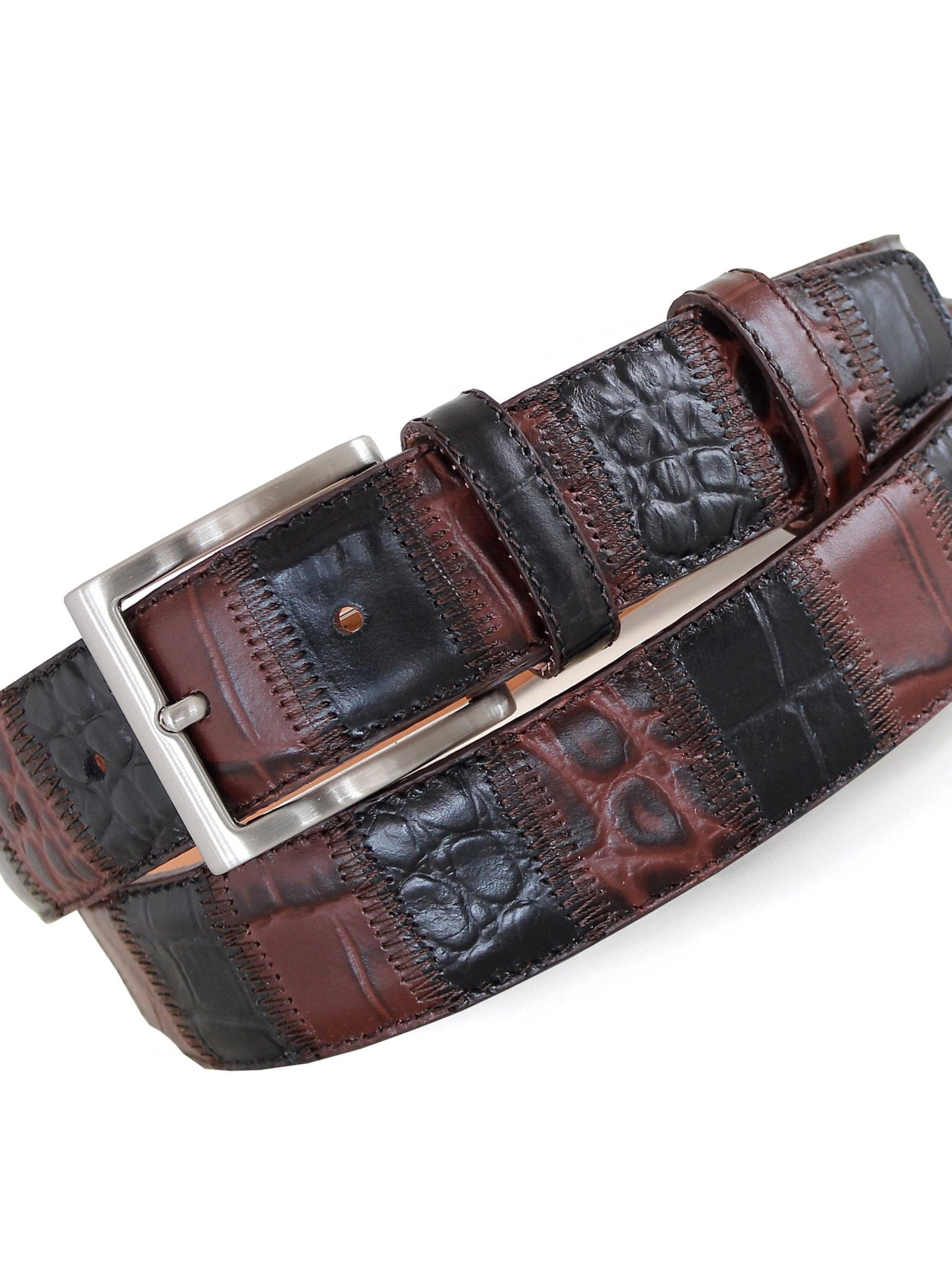 Robert Charles Belts - 1715 Black & Brown Patchwork belt 35mm - Made in Italy - 100% Leather