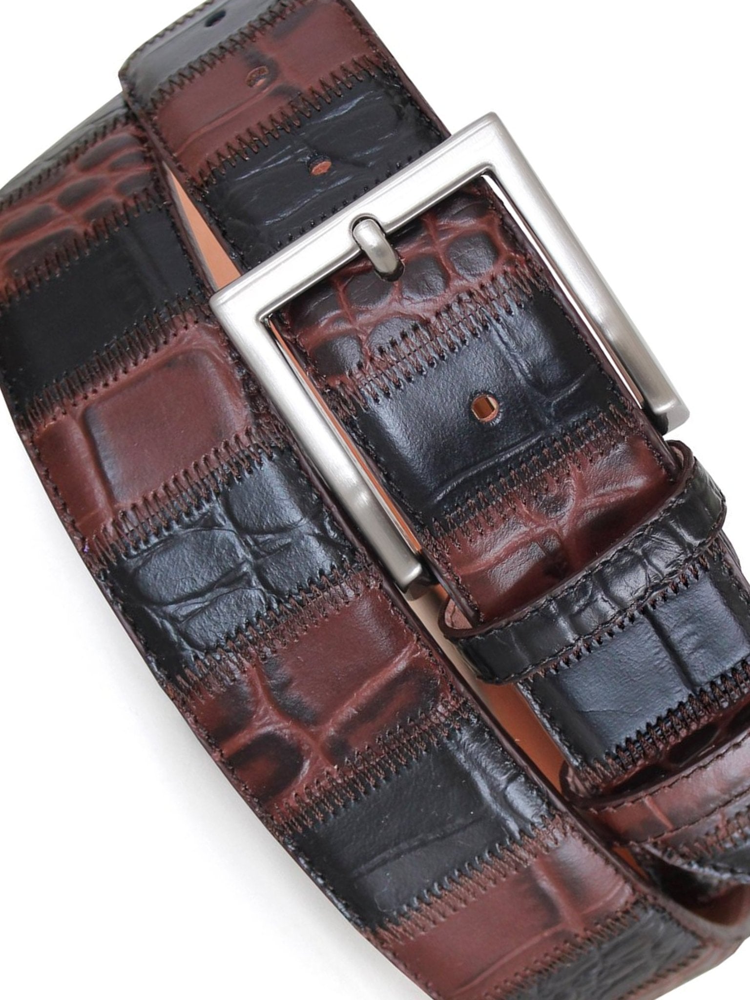 Robert Charles Belts - 1715 Black & Brown Patchwork belt 35mm - Made in Italy - 100% Leather