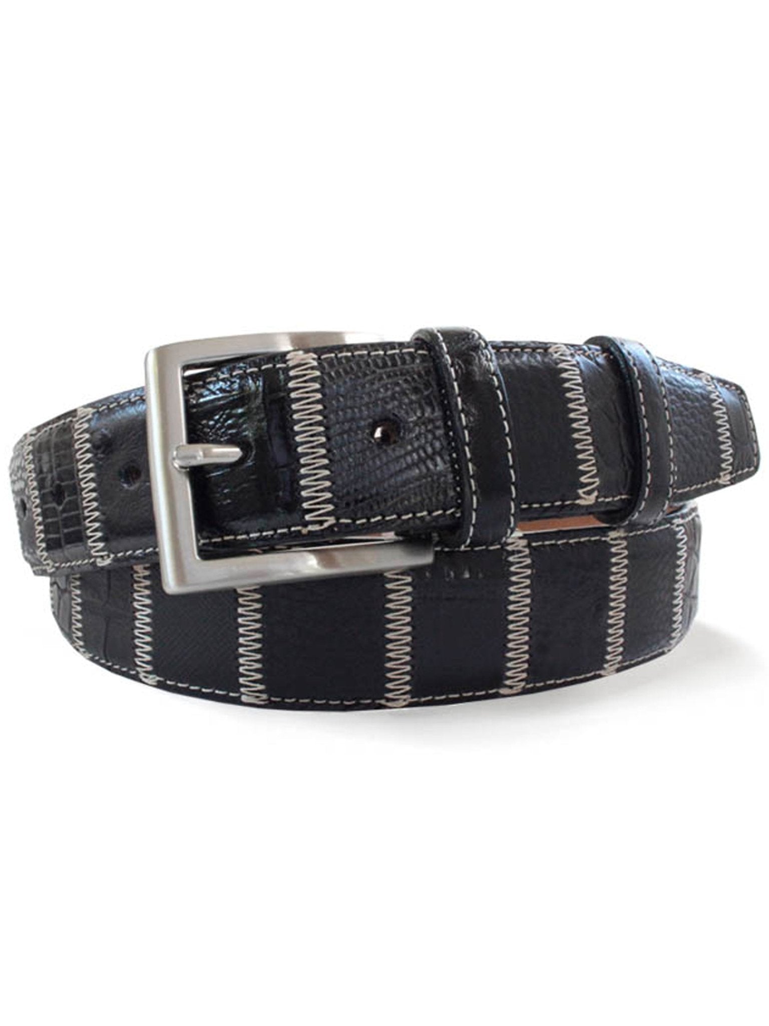 Robert Charles Belts - Patchwork Black Mens Belt 40mm - Made in Italy - 100% Leather