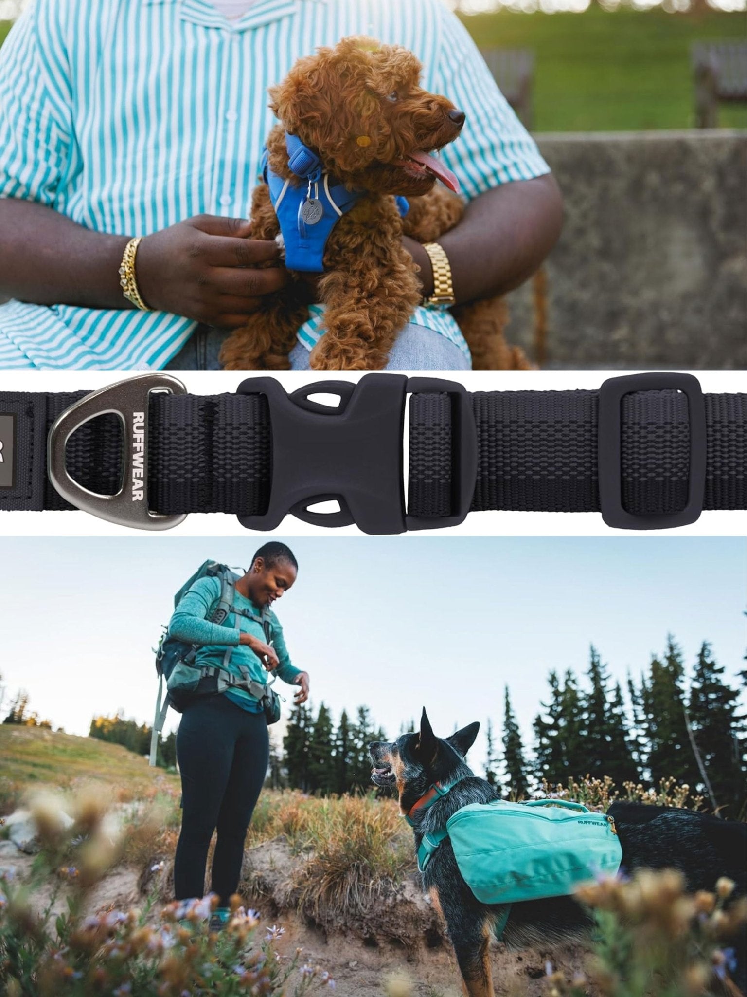 Ruffwear - Front Range Dog Collar, with Aluminium V - Ring, Adjustable Pet Dog Collar, Comfortable Soft Fabric, Collar with Dog Lead Attachment Ring