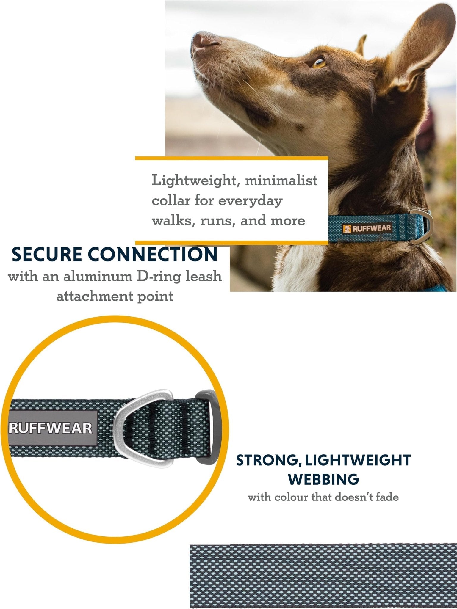 Ruffwear - Hi & Light Collar, Dog Collar with Aluminium D - Ring, Adjustable & Lightweight Dog Collar with Dog Lead Attachment Ring
