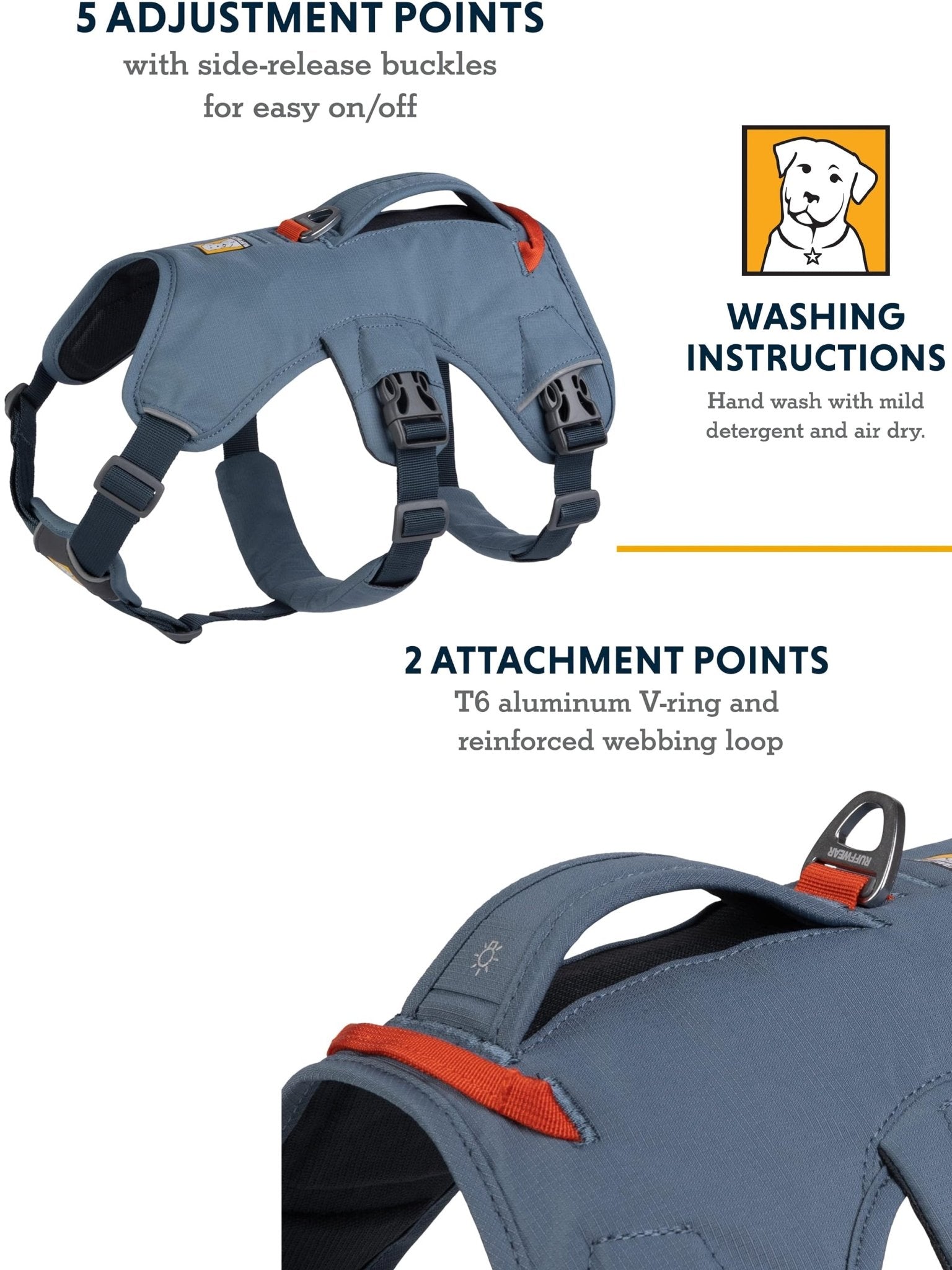 Ruffwear - Web Master Dog Harness, Padded, Multi - use, Anti - escape Dog Harness with lifting Handle, 2 Lead Attachments