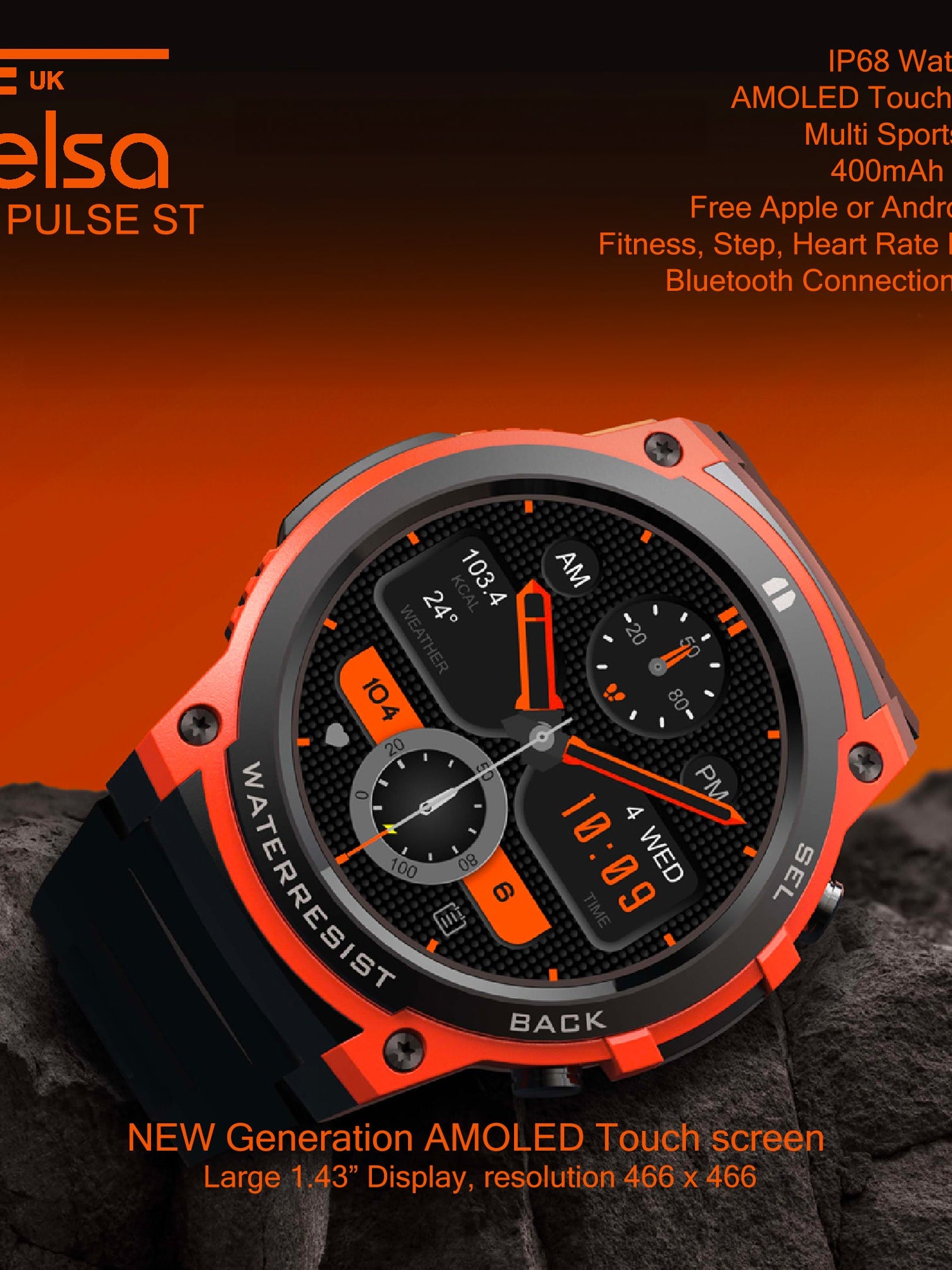 4elementsclothingTelsaDM55 Pulse AMOLED touchscreen IP68 Waterproof - Smart Watch for Men Women, 1.43" Smartwatch, Fitness Watch with Heart Rate Sleep Monitor, Step Counter, 100+ Sports, Fitness Smartwatches / Android IOSWatch5060976971396