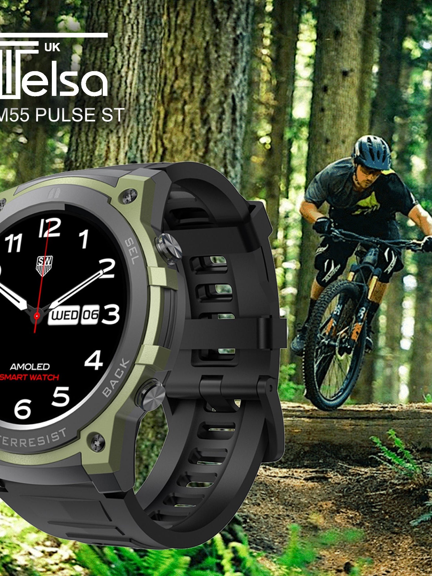 4elementsclothing Telsa DM55 Pulse AMOLED touchscreen IP68 Waterproof - Smart Watch for Men Women, 1.43" Smartwatch, Fitness Watch with Heart Rate Sleep Monitor, Step Counter, 100+ Sports, Fitness Smartwatches / Android IOSWatch