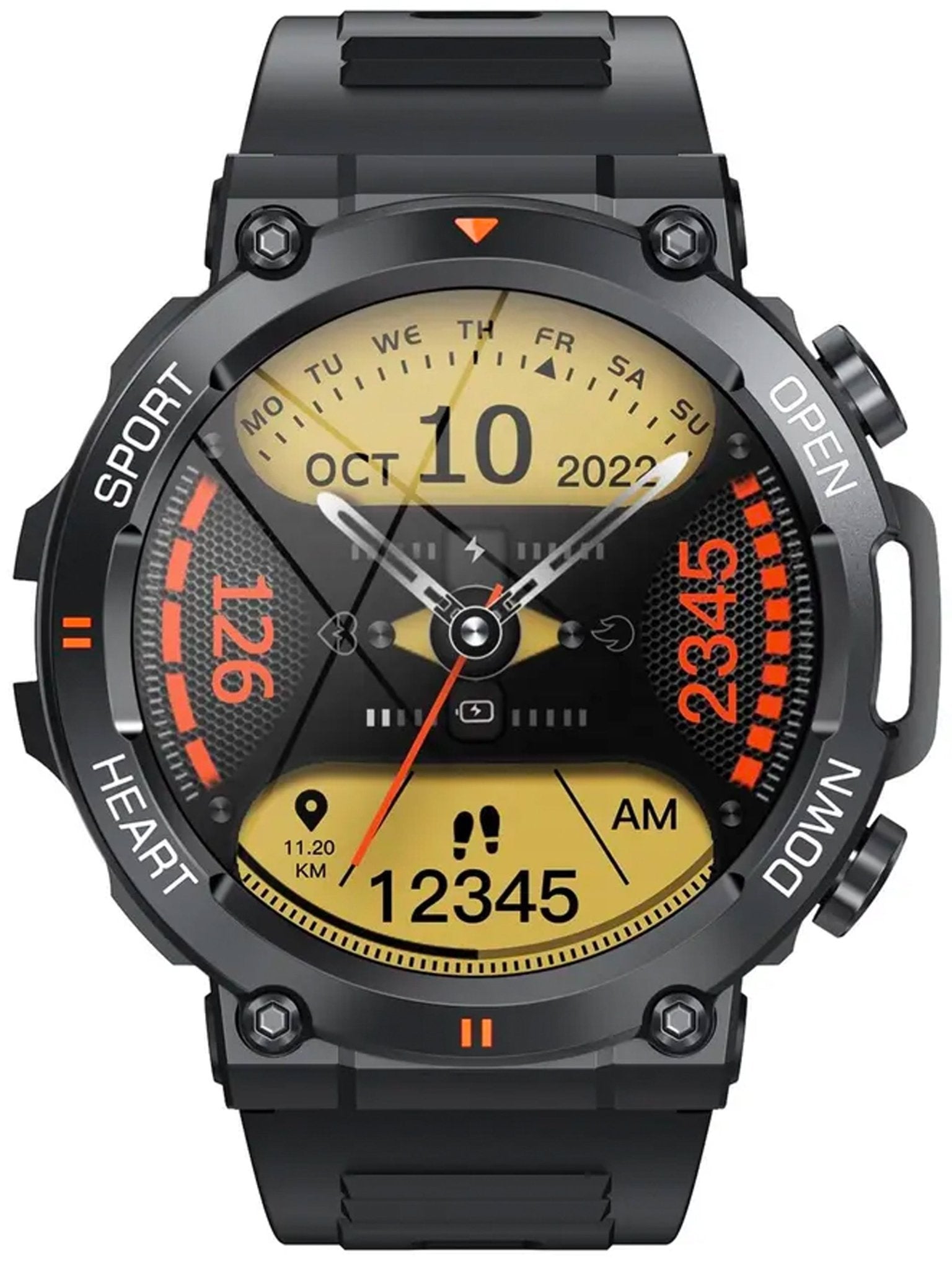 TELSA UK - Smart Watch Waterproof IP67 military style mens Sports & fitness digital Watch with Touch Screen display, Fitness Watch, Heart Rate, Step counter Smart Watch for men IOS & Android