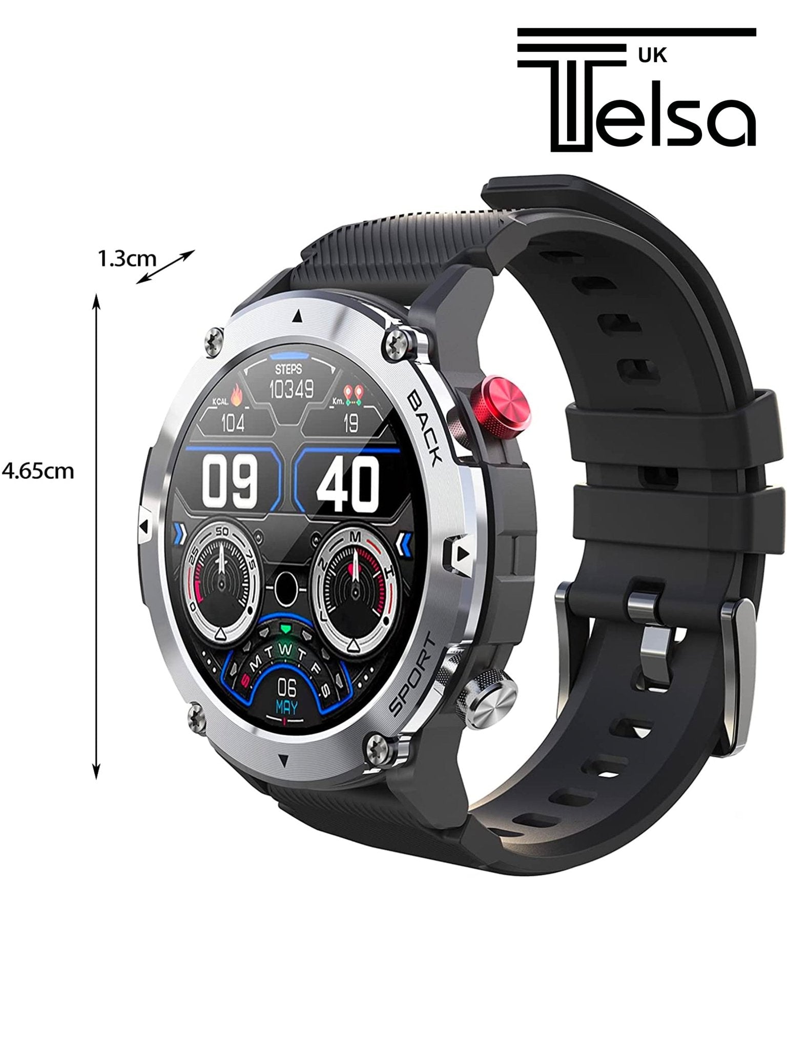 4elementsclothingTelsaTELSA UK - Smart Watch Waterproof T4EC Alloy military style mens Sports & fitness digital Watch with Touch Screen display, Fitness Watch, Heart Rate, Step counter Smart Watch for men IOS & AndroidWatch5060976970382
