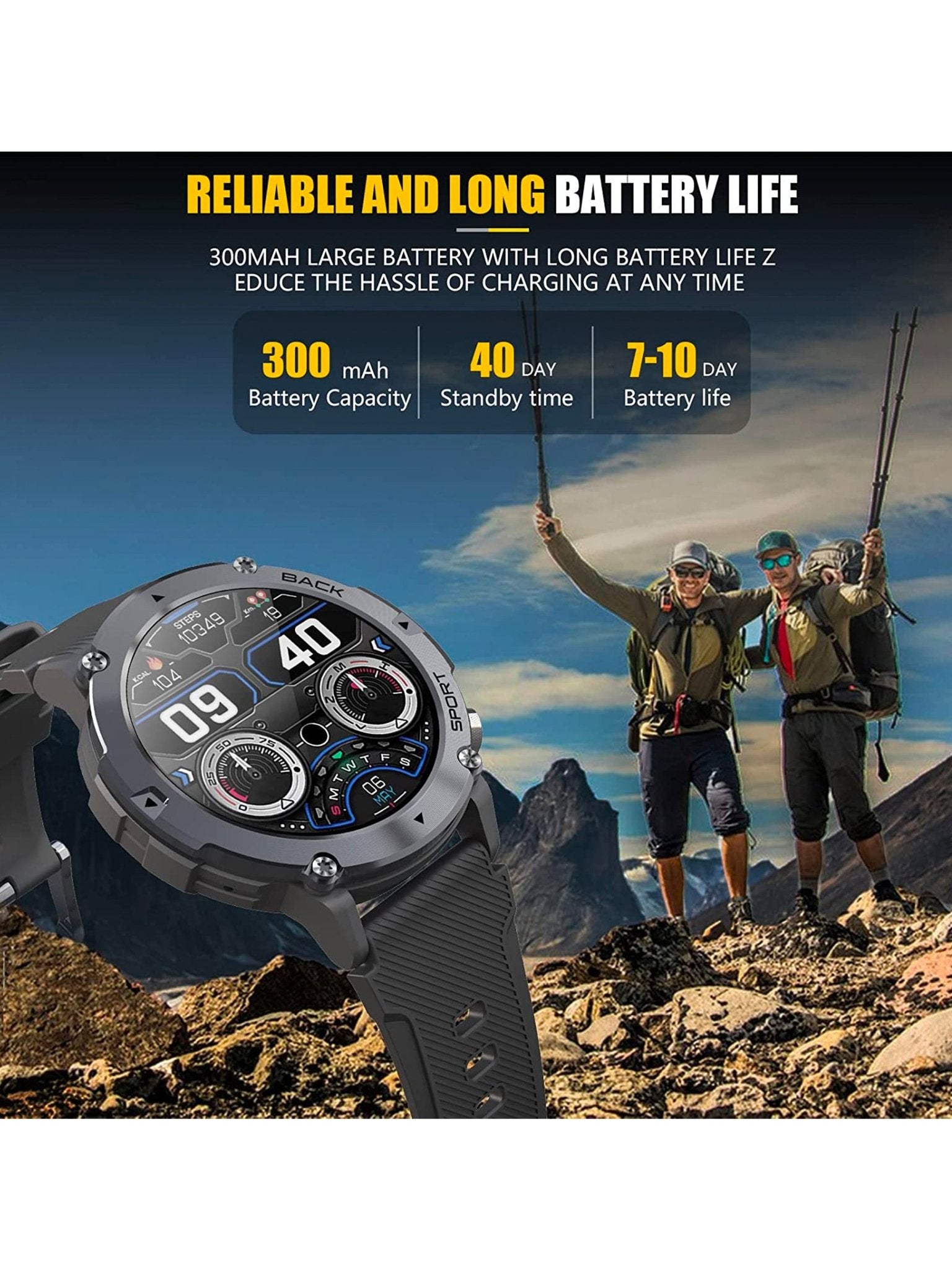 TELSA UK - Waterproof Smart Watch T410 Sports & fitness digital Watch military style mens with Touch Screen display, Fitness Watch, Smart Watch for men IOS & Android