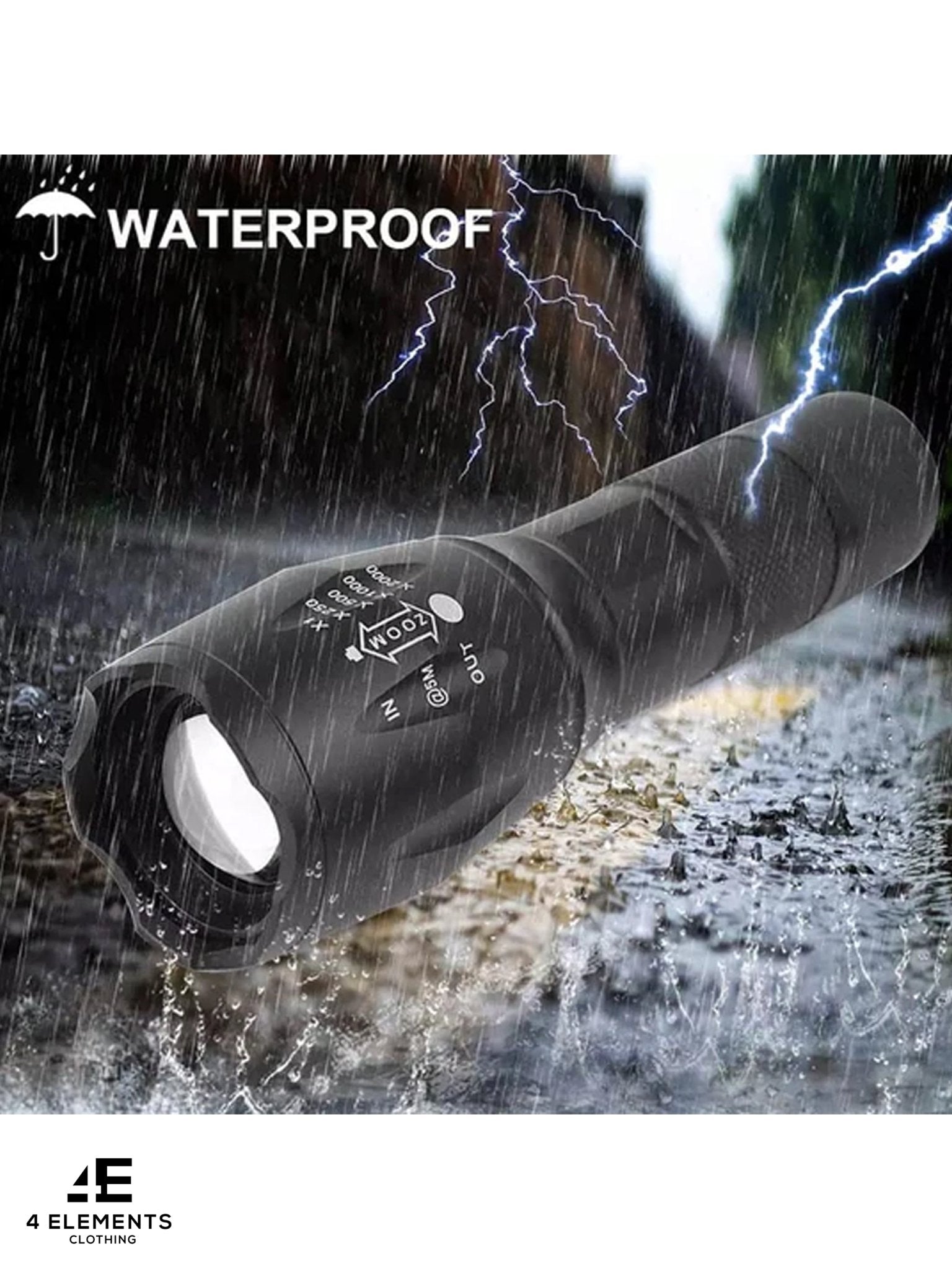 Telsa - Waterproof Zoom Aluminium LED Tactical Torch Flashlight - Free 2 x 18650 (Button Top) Batteries