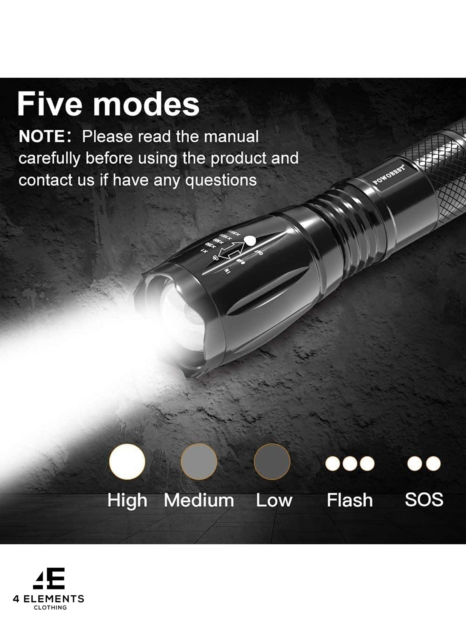 4elementsclothingTelsaTelsa - Waterproof Zoom Aluminium LED Tactical Torch Flashlight - Free 2 x 18650 (Flat Top) BatteriesTorch6K-M5EX-7VQA