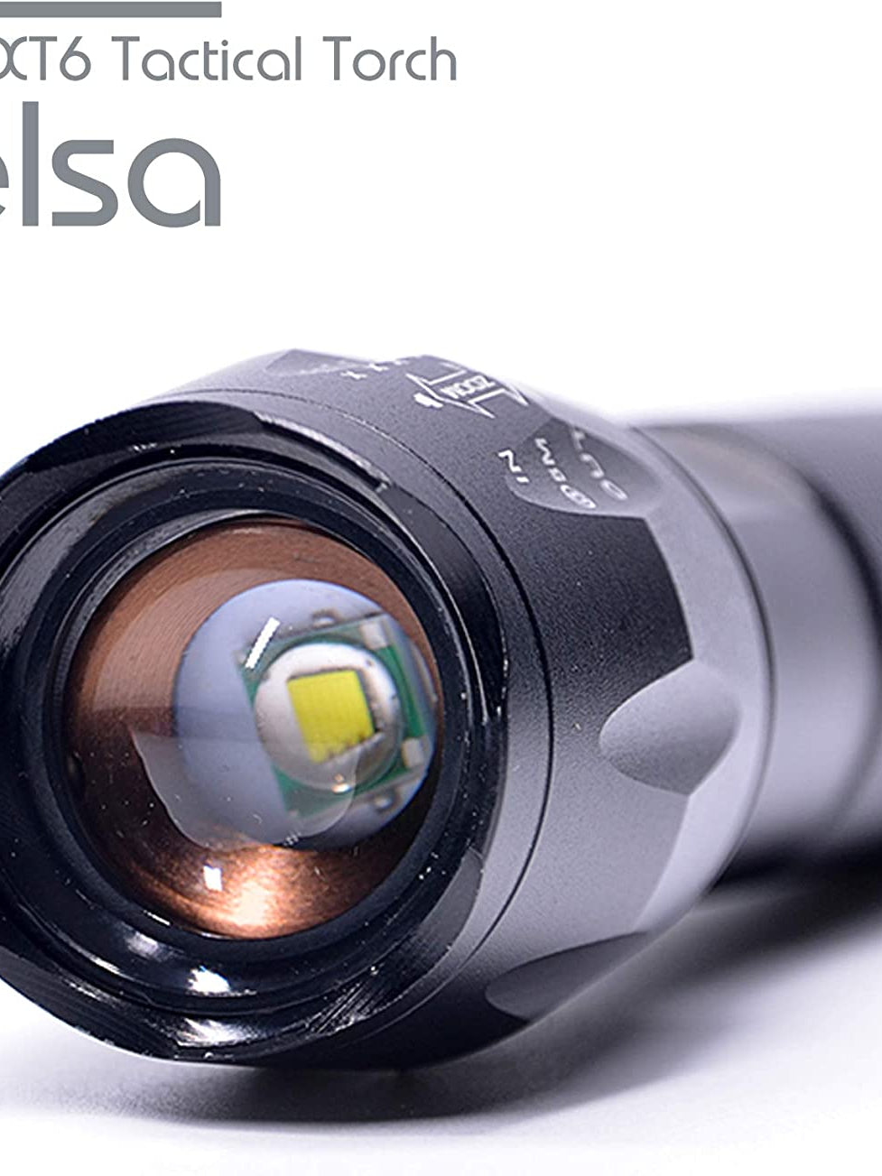 Telsa - Waterproof Zoom Aluminium LED Tactical Torch Flashlight - Free 4 x 18650 Batteries & USB Charger