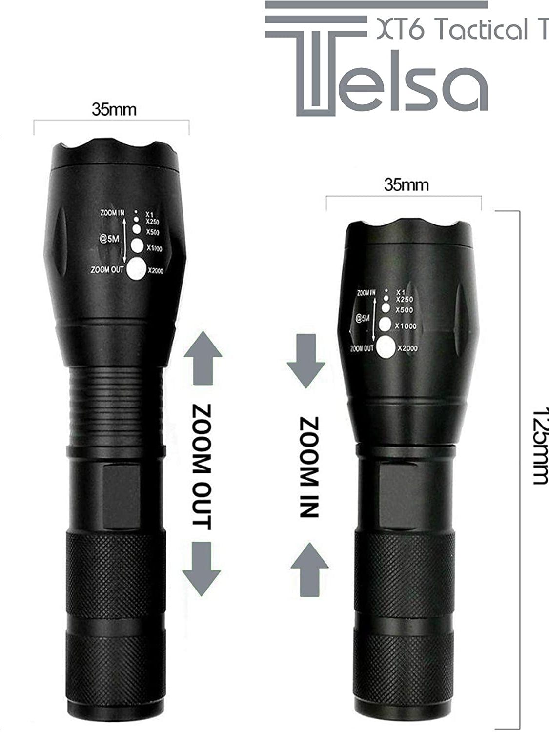 4elementsclothingTelsaTelsa - Waterproof Zoom Aluminium LED Tactical Torch Flashlight - Free 4 x 18650 Batteries & USB ChargerTorch34966203601