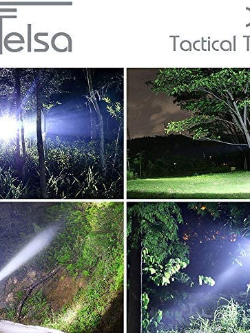 Telsa - Waterproof Zoom Aluminium LED Tactical Torch Flashlight - Free 4 x 18650 Batteries & USB Charger