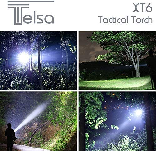 Telsa - Waterproof Zoom Aluminium LED Tactical Torch Flashlight - Free 4 x 18650 Batteries & USB Charger
