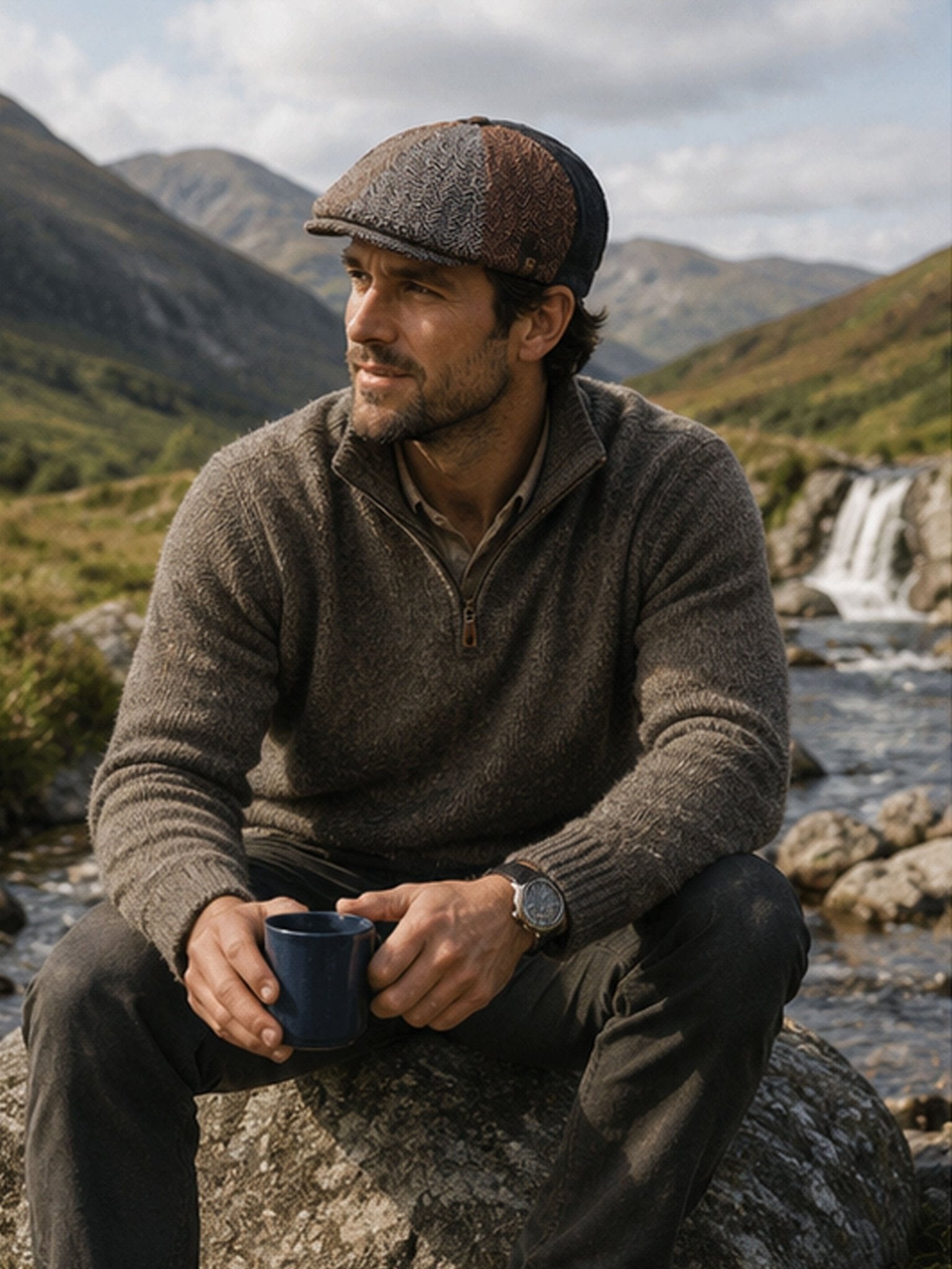 4 Elements Mens Shelby / Gatsby Cap Wool Tweed Hat Baker Boy 8 Panels 4 Elements Clothing Hats