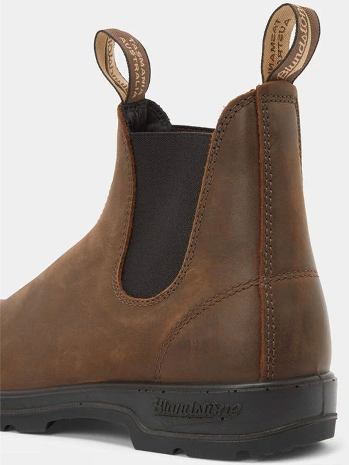 Blundstone 1609 antique brown waxed leather Chelsea boot - heel and elastic side detail
