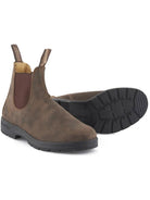Blundstone 585 Chelsea boots in rustic brown waxed nubuck - side and sole view