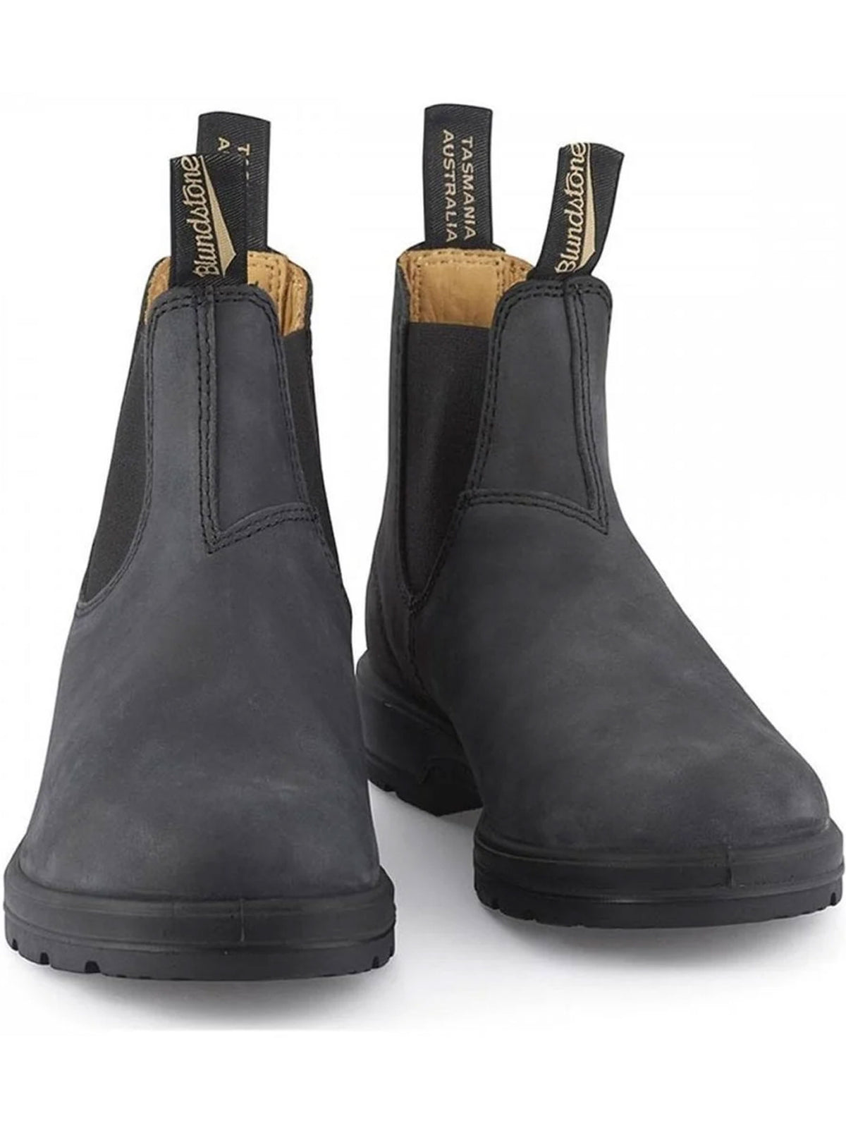 Blundstone 587 rustic black Chelsea boots - pair front view with pull tabs