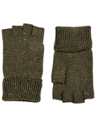 Dents men's olive marl wool blend fingerless gloves, pair on white background