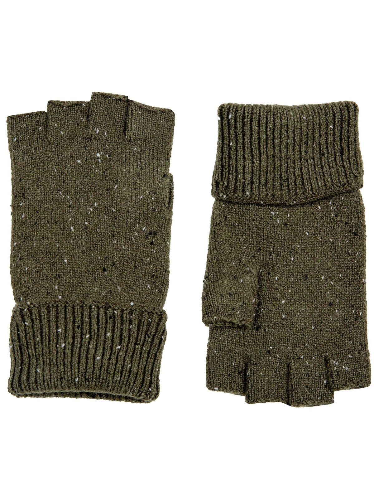 Dents men's olive marl wool blend fingerless gloves, pair on white background