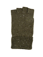 Dents men's olive marl fingerless knitted glove, single glove front view on white background