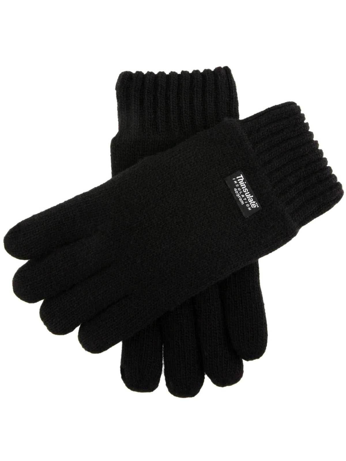 Dents Durham men's black wool knitted Thinsulate gloves, pair on white background
