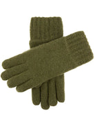Dents Durham men's olive green wool knitted Thinsulate gloves, pair on white background