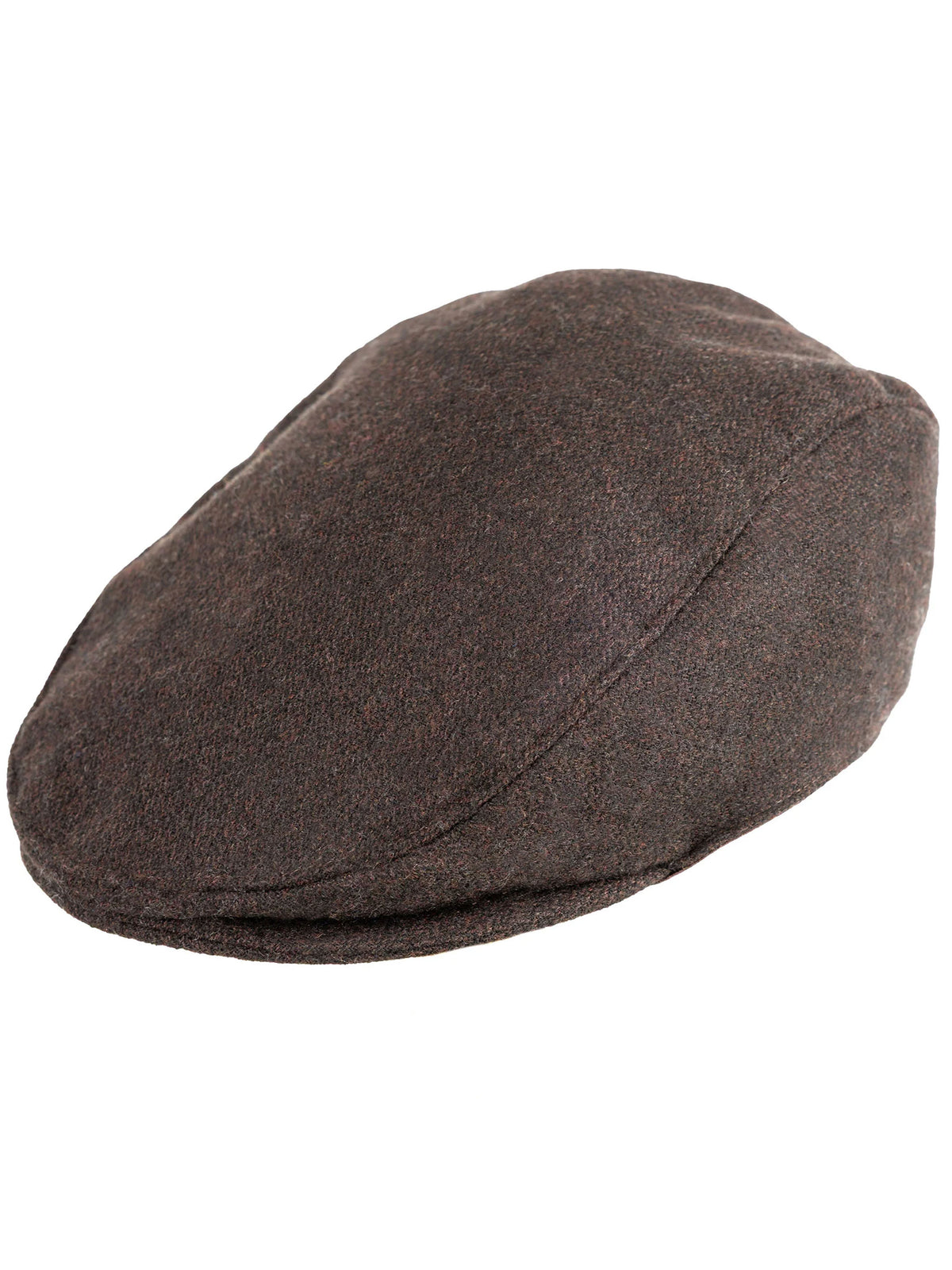 Dents Grafham men's chocolate brown micro-herringbone tweed flat cap, side view