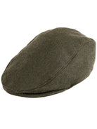 Dents Grafham men's forest green micro-herringbone tweed flat cap, side view