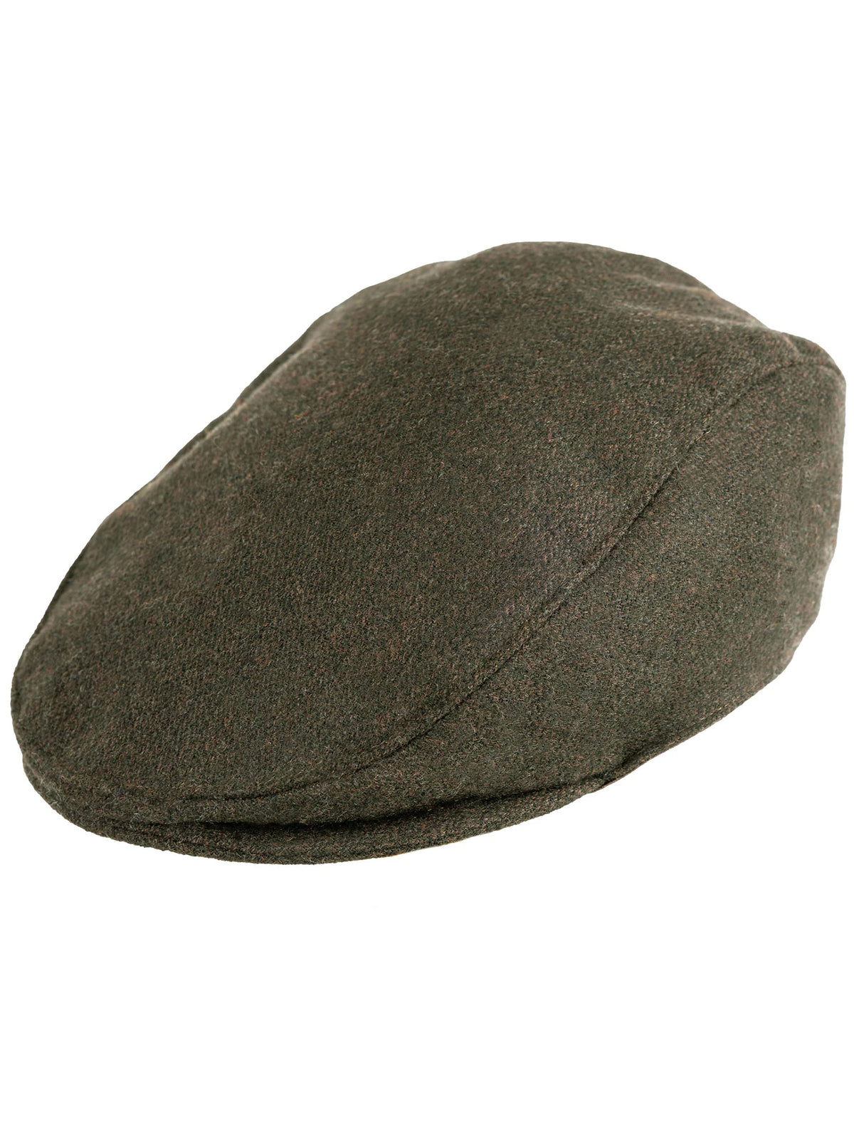 Dents Grafham men's forest green micro-herringbone tweed flat cap, side view