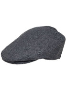 Dents Thirlmere men's charcoal herringbone tweed flat cap, side view