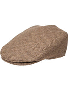 Dents Thirlmere men's chocolate brown herringbone tweed flat cap, side view
