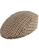 Dents Blashford men's brown dogtooth tweed flat cap, side view