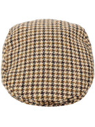 Dents Blashford men's brown dogtooth tweed flat cap, top view