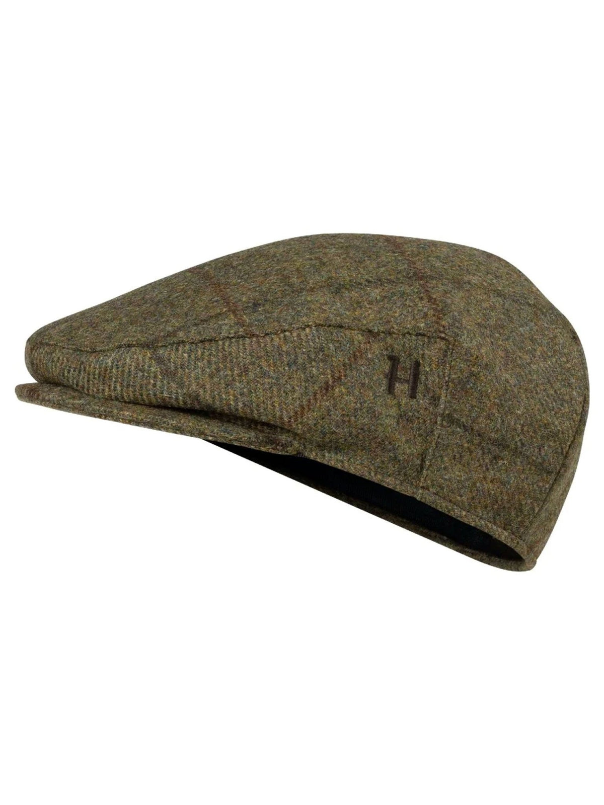 Härkila Badanloch men's British wool tweed flat cap in golden willow, view 2